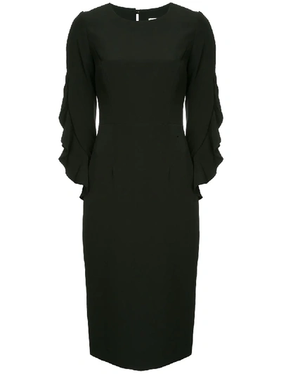 Shop Milly Ruffled Sleeve Midi Dress - Black