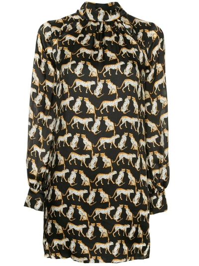Shop Milly Leopard Print Mini Silk Dress In Black