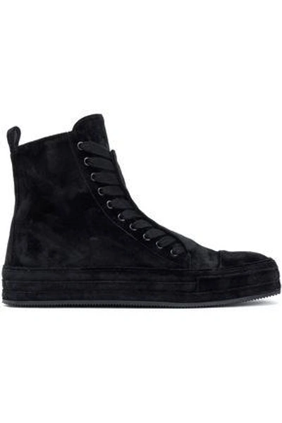 Shop Ann Demeulemeester Woman Lace-up Velvet Ankle Boots Black