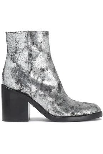 Shop Ann Demeulemeester Woman Metallic Cracked-leather Ankle Boots Silver