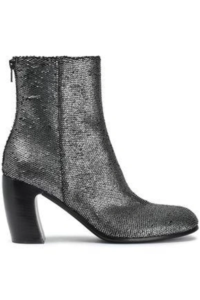 Shop Ann Demeulemeester Woman Textured-lamé Ankle Boots Metallic