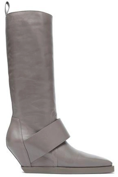 Shop Rick Owens Woman Leather Wedge Boots Gray