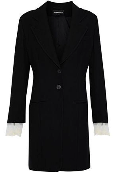 Shop Ann Demeulemeester Woman Lace-trimmed Wool-blend Jacket Black