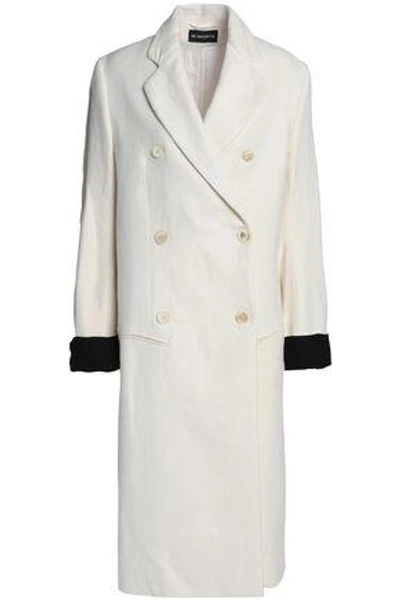 Shop Ann Demeulemeester Woman Two-tone Linen And Cotton-blend Coat Ivory