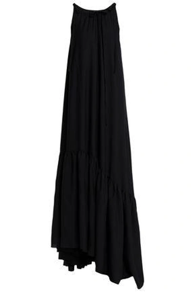 Shop Ann Demeulemeester Asymmetric Ruffled Canvas Gown In Black