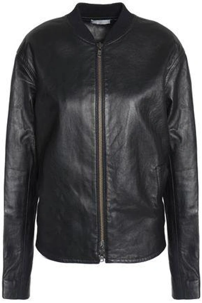 Shop Vince Woman Leather Bomber Jacket Black