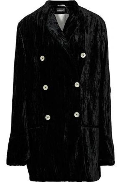 Shop Ann Demeulemeester Woman Double-breasted Oversized Crinkled-velvet Jacket Black