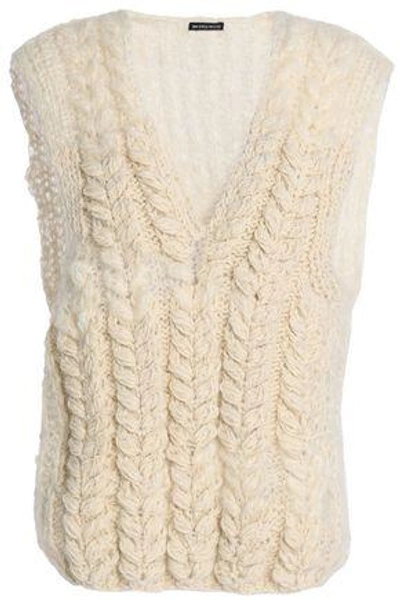 Shop Ann Demeulemeester Woman Cable-knit Alpaca-blend Sweater Ivory