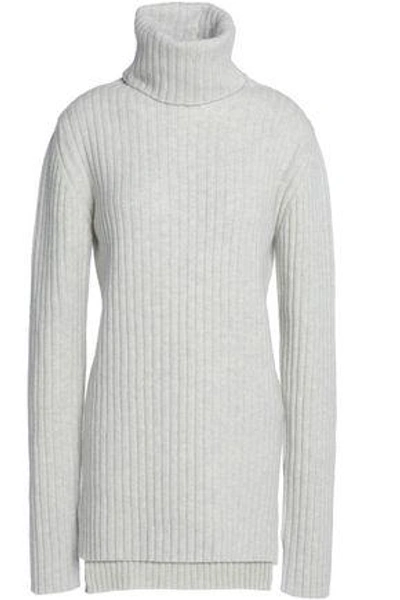 Shop Ann Demeulemeester Woman Ribbed Wool And Cashmere-blend Turtleneck Sweater Light Gray
