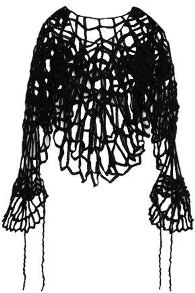 Shop Ann Demeulemeester Woman Open-knit Mohair-blend Sweater Black