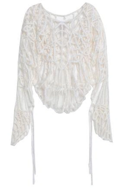 Shop Ann Demeulemeester Woman Open-knit Mohair-blend Sweater Ivory