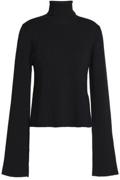 Shop Ann Demeulemeester Woman Ribbed Wool And Cashmere-blend Turtleneck Sweater Black