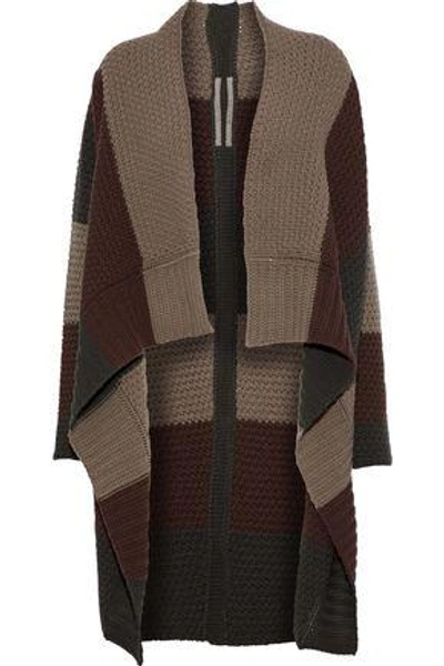 Shop Rick Owens Woman Color-block Knitted Wool Cardigan Brown