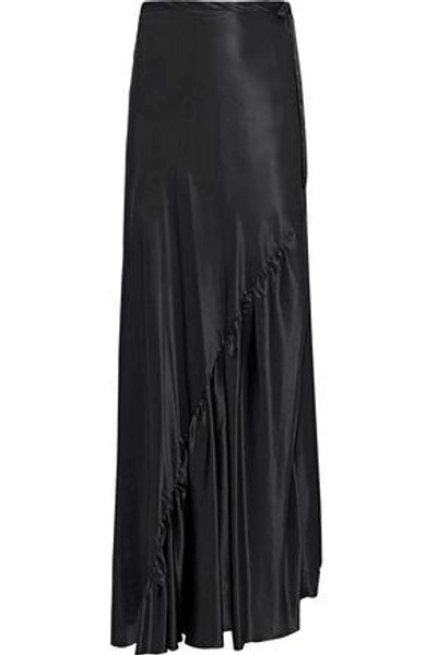 Shop Ann Demeulemeester Woman Silk-satin Maxi Skirt Black
