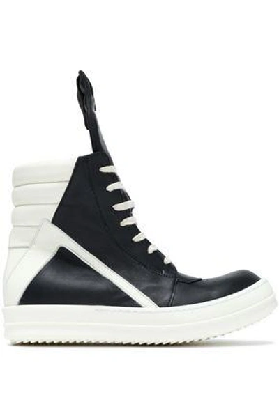 Shop Rick Owens Woman Two-tone Leather Wedge High-top Sneakers Black