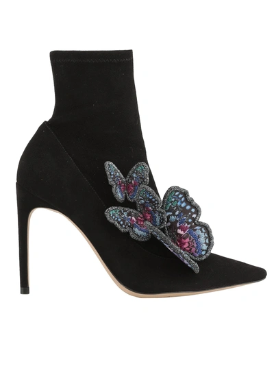 Sophia Webster Riva Appliquéd Stretch-suede Sock Boots In Black & Blue Multi
