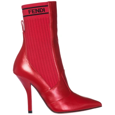 Shop Fendi Women's Leather Heel Ankle Boots Booties In Red