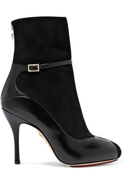 Shop Charlotte Olympia Woman Incognito Suede And Leather Ankle Boots Black