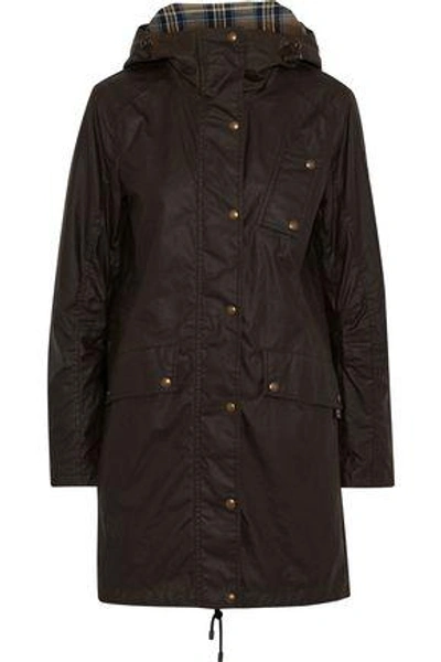 Shop Belstaff Woman Payne Coated-cotton Hooded Coat Army Green