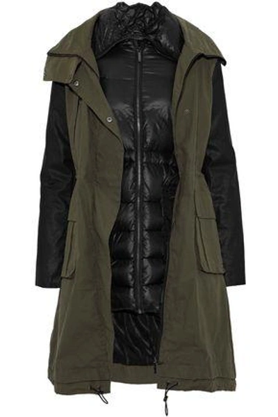 Shop Ashley B Woman Convertible Cotton-blend And Quilted Shell Coat Army Green
