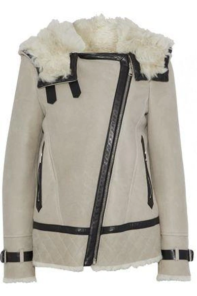 Shop Belstaff Woman Marsh Leather-trimmed Hooded Shearling Jacket Neutral