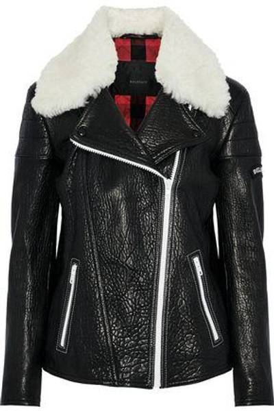 Shop Belstaff Woman Ellerslie Shearling-trimmed Textured-leather Biker Jacket Anthracite