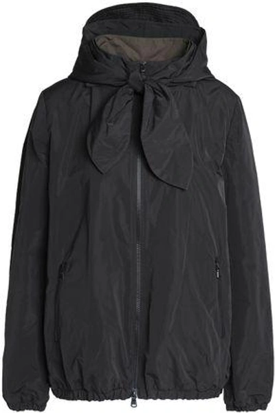 Shop Brunello Cucinelli Woman Tie-front Bead-embellished Shell Hooded Jacket Black