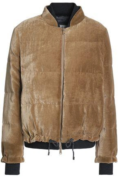 Shop Brunello Cucinelli Woman Quilted Velvet Bomber Jacket Mushroom