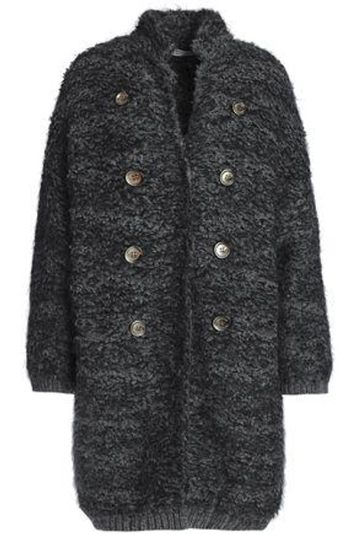 Shop Brunello Cucinelli Woman Button-embellished Cashmere-blend Bouclé-knit Jacket Dark Gray