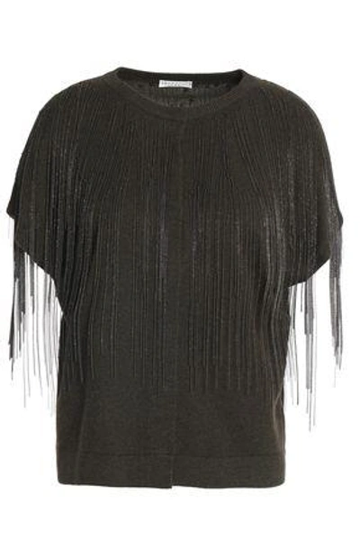Shop Brunello Cucinelli Woman Fringed Bead-embellished Cashmere Top Charcoal
