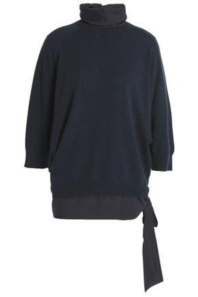 Shop Brunello Cucinelli Woman Layered Cashmere And Silk-blend Turtleneck Sweater Midnight Blue