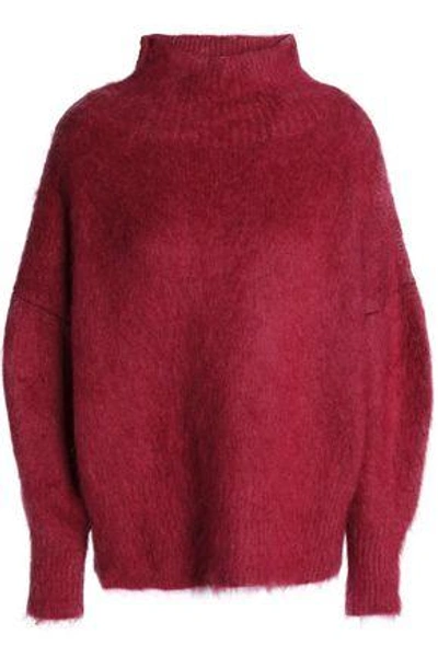 Shop Agnona Woman Felt Wool-blend Turtleneck Sweater Crimson