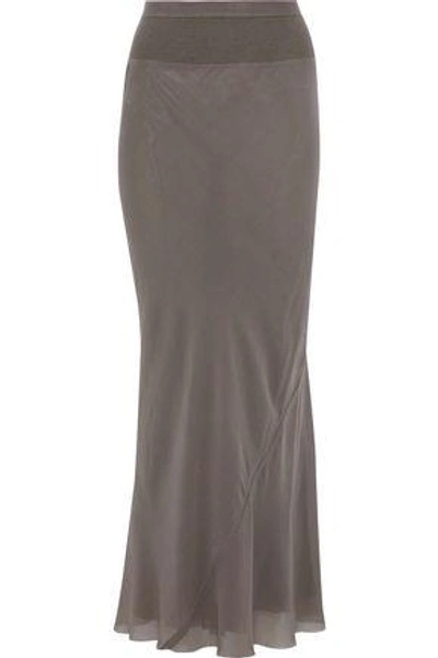 Shop Rick Owens Woman Rib-paneled Silk-crepe Maxi Skirt Dark Gray