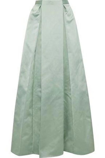 Shop Zac Posen Woman Pleated Satin Maxi Skirt Mint