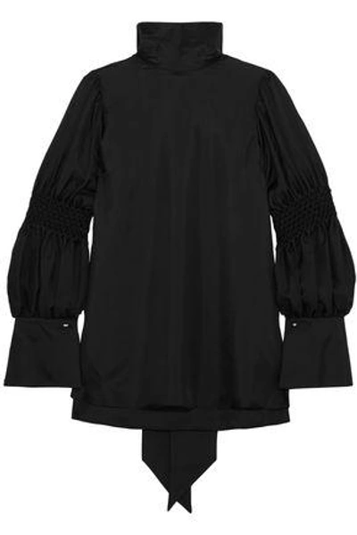 Shop Adeam Woman Smocked Silk-twill Blouse Black