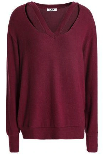 Shop Lna Woman Double Fallon Cutout Stretch-tencel Sweater Claret