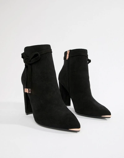 Shop Ted Baker Black Suede Heeled Ankle Boots With Bow