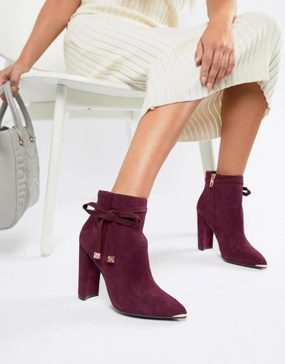 Shop Ted Baker Burgundy Suede Heeled Ankle Boots With Bow-red