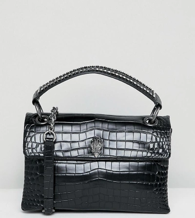 Shop Kurt Geiger Kensington Black Leather Croc Shoulder Bag With Chain Handle - Black