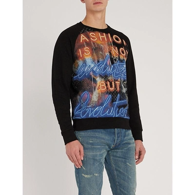 Shop Balmain Graphic-print Cotton-jersey Sweatshirt In Multicolore