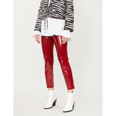 Shop J Brand Ruby High-rise Coated-leather Cigarette Trousers In Crystal Black