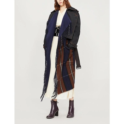 Shop Loewe Checked-panel Wool And Cashmere-blend Trench Coat In Black/chocolate