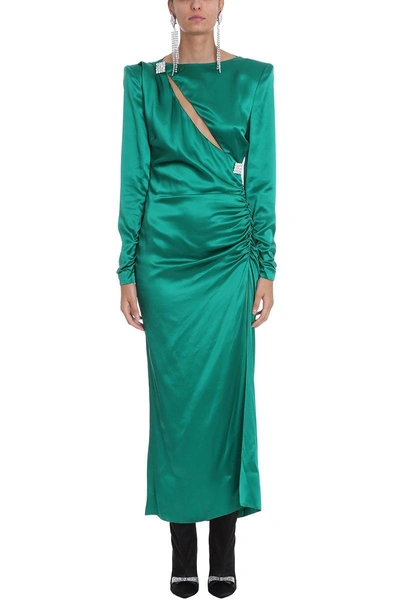 Shop Alessandra Rich Slashed Embellished Silk Gown Dress In Green