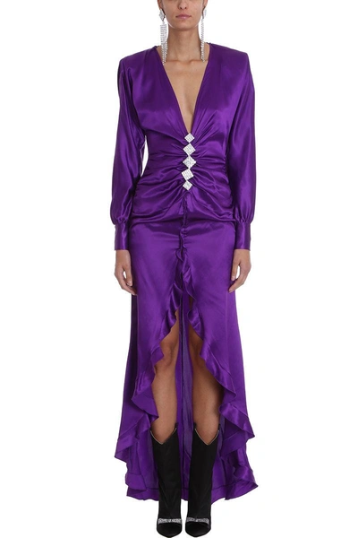 Shop Alessandra Rich Diamond Embellished Silk Dress In Viola