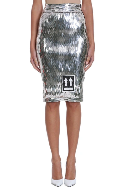 Shop Off-white Sequin Embellished Pencil Skirt In Silver