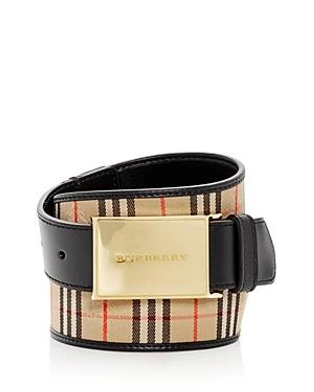 Burberry Plaque Buckle 1983 Check And Leather Belt In Black ModeSens