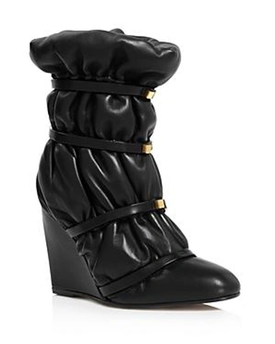 Shop Stuart Weitzman Women's Duvet Round Toe Studded Leather Wedge Boots In Jet