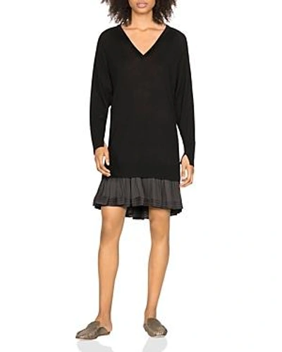 Shop Halston Heritage Flutter-hem Sweater Dress In Black