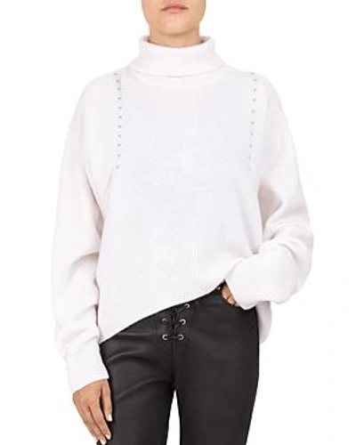 Shop The Kooples Studded Draped Turtleneck Sweater In Vanille