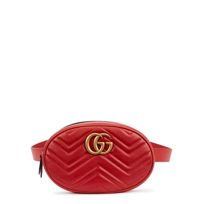 Shop Gucci Gg Marmont Red Leather Belt Bag